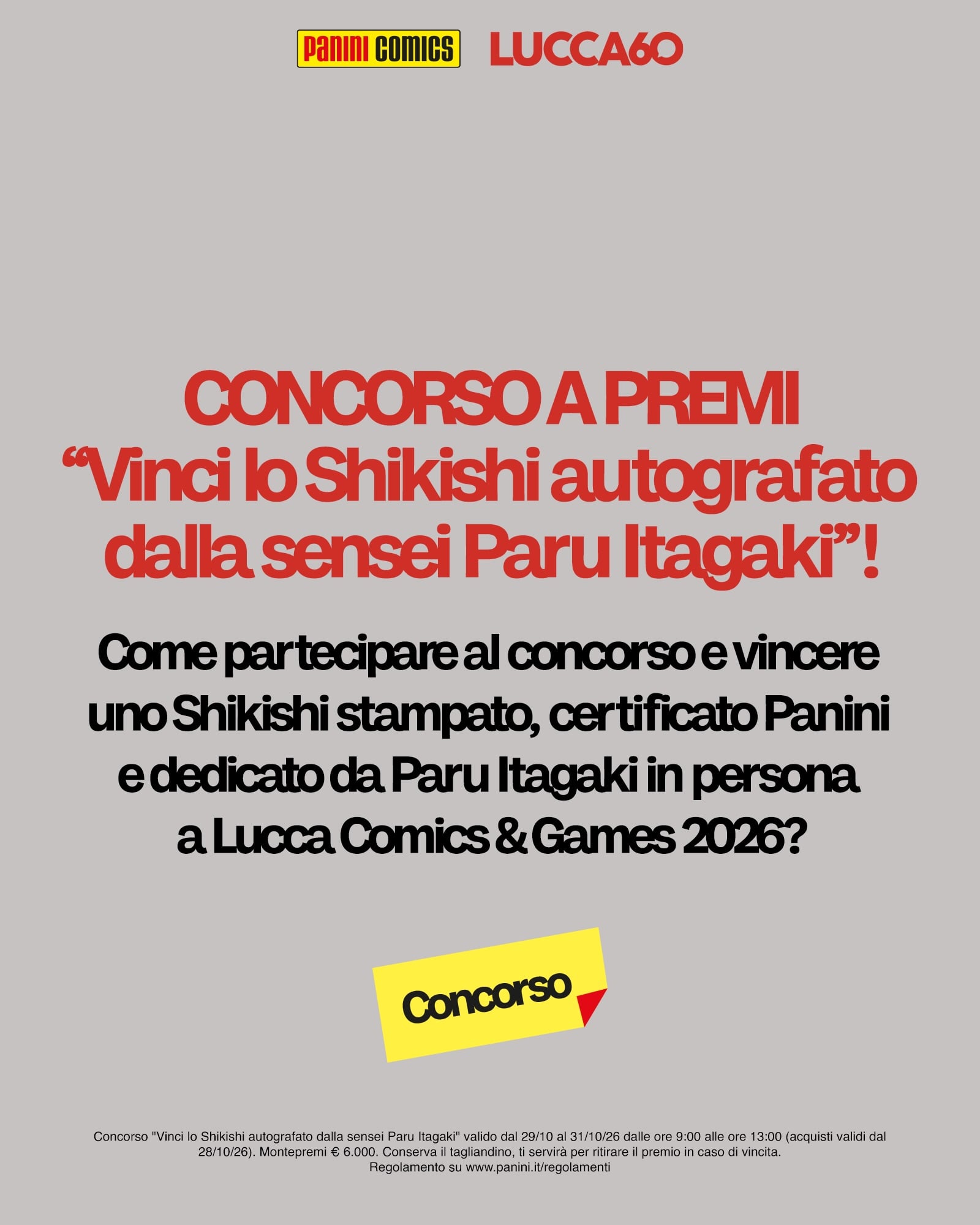 Lucca Comics & Games 2026 - Regolamento firmacopie Paru Itagaki